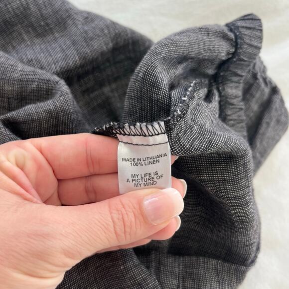 Flax By Jeanne Engelhart Linen Black Checked Pattern Textured Pull On Pants - Picture 8 of 9